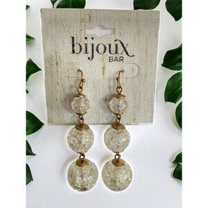 Bijoux Bar Cracked Clear Balls Dangle/Drop 3" Hook Earrings-NWT